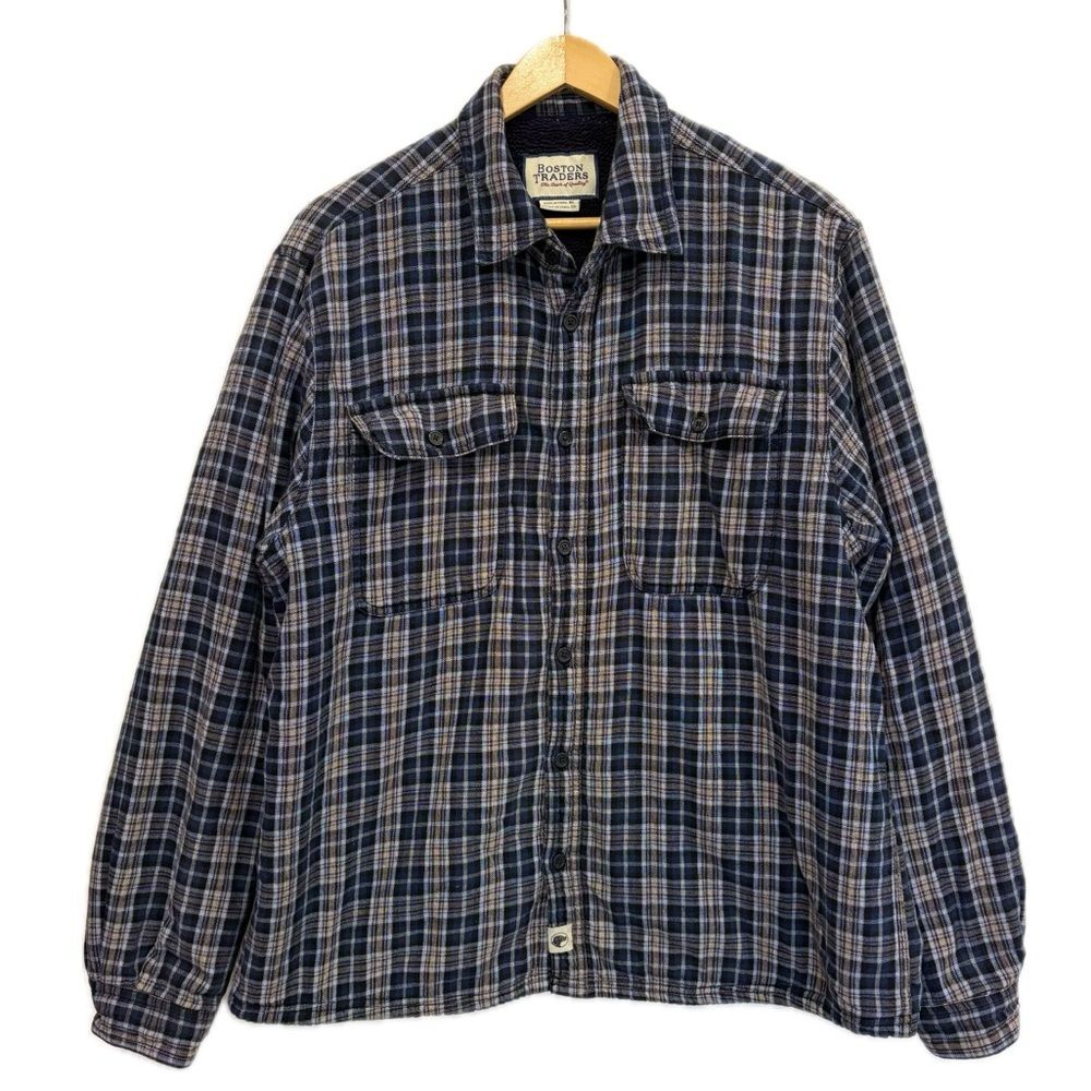 Boston Traders Sherpa Lined Plaid Shacket Mens Size XL Cargo Pocket Button Shirt